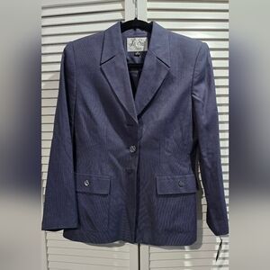 NWT Le Suit Blue Pinstripe Suit Set Structured Blazer & Pants Size 4P